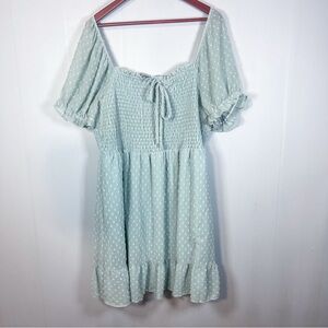 Plus Size 3XL Dress Mint Polka Dot Smocked Puff Sleeve Cottagecore Romantic Cute